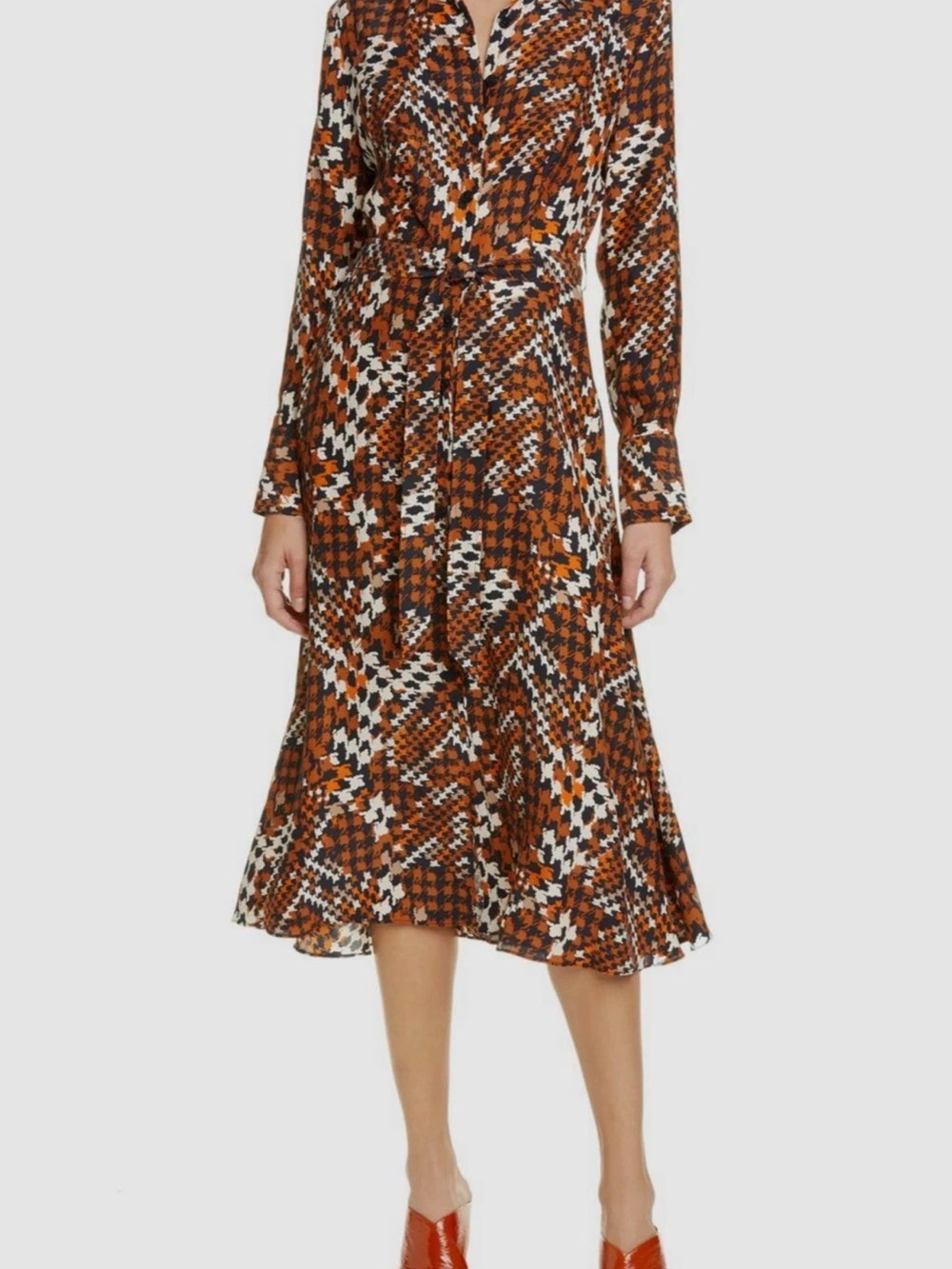 Equipment Rust Multi Geometric Tie-Waist Midi Dress - 80% OFF MSRP!!!